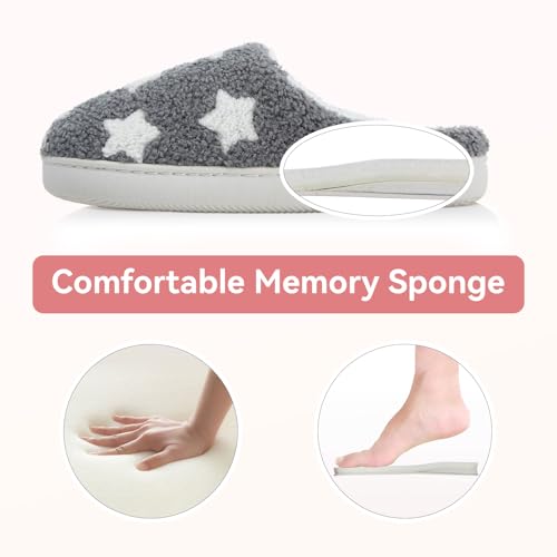 Memory Foam Slippers for Women - House Slip-on with Colorful Hearts & Stars Pattern Cute Cozy Bedroom shoes3