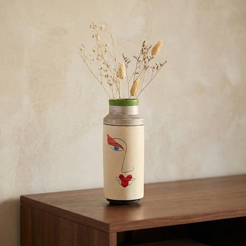 Image of Aakriti Art Creations Handmade Contemporary Face Terracotta Vase | Matte Finish Multi-Color Modern Art Decorative Vase for Living Room Decor, Table Decor, Shelf Decor & Gifting