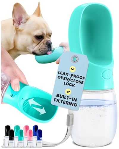 MalsiPree Dog Water Bottle Dispenser - 12 oz Blue - Leak-Proof Lock & One-Hand Operation - Dog Water Bowl Dispenser - Pet Travel Bottle with Built-in Bowl for Trail Hiking, Park Visit & Beach Days