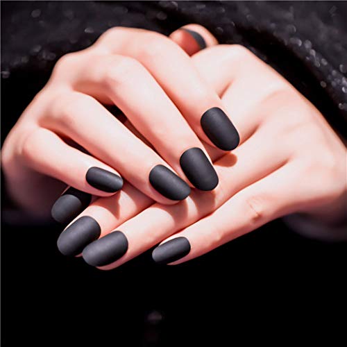 Jovono Matte Press on Nails Black Long Oval Fake Nails Artificial Full Cover False Nails for Women and Girls (24Pcs)