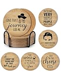 PWHINGN Schitts Creek Coasters Set of 6 with Holder, Funny Friends TV Show Merchandise for Drinks, Cork Coasters for Coffee Table