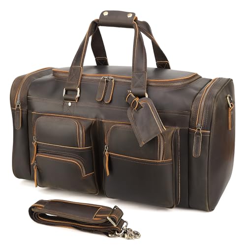 Polare 23" Leather Duffel Weekender Travel Bag For Men With Full Grain Cowhide Leather 42L