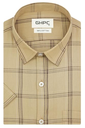 Image of GHPC 100% Cotton Checkered Half Sleeves Regular Fit Formal Shirt for Men