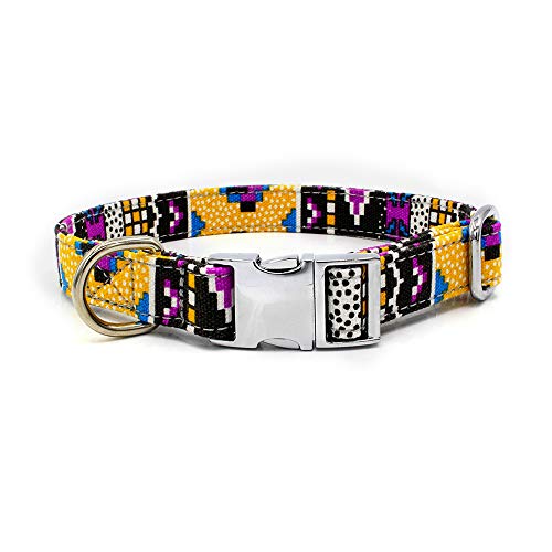 LUAMY 犬首輪 ボヘミアン風 簡単着脱 軽量パッド入りわいい おしゃれ 中型犬 小型犬 猫(白い バックル モザイク、M)