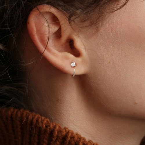 CHIC & ARTSY Threader Hoop Earring 925 Sterling Silver CZ Pull Through Hoop Earrings Small Open hoop Earrings Backless Earrings for Women2