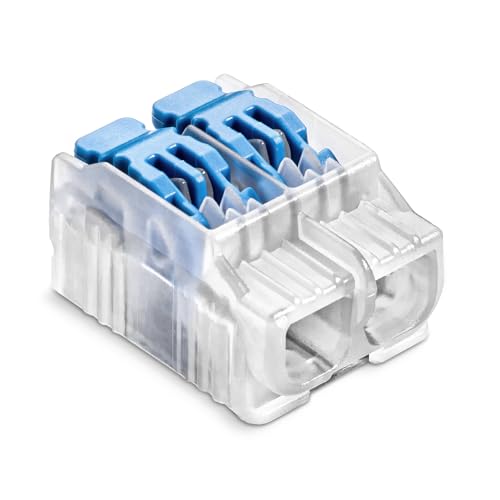 SIMET Morsetti di collegamento con leva per filo (0,2...4mm²), 2 conduttori, confezione da 40 pezzi, colore trasparente/blu, attacco rapido, per collegare conduttori elettrici