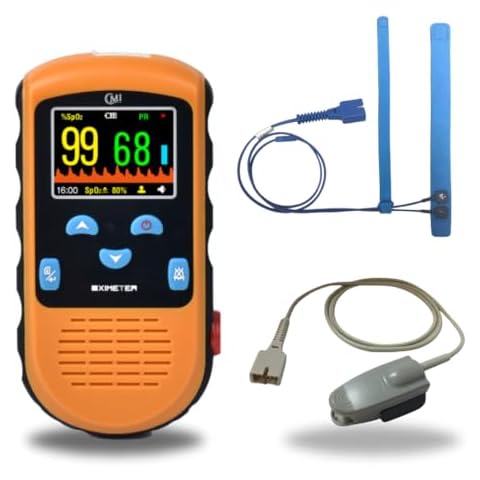 CMI Health Rechargeable Pulse Oximeter - Continuous Infant Monitoring (Up to 25 lbs) & Adult Finger Spot-Checking - Adjustable Alarm for Pulse Rate and SpO2 Levels - Carry Case Cover