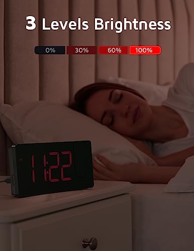 Projection Alarm Clock, Digital Clock with 180Β° Rotatable Projector, 3-Level Brightness Dimmer, Clear LED Display, USB Charger, Progressive Volume, 9mins Snooze,12/24H, Digital Alarm Clock for Bedroom - 3