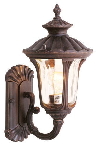 Super Big Clearance! Livex Lighting 7650-58 Oxford 1 Light Imperial Bronze Cast Aluminum Wall Lantern with Light Amber Water Glass
