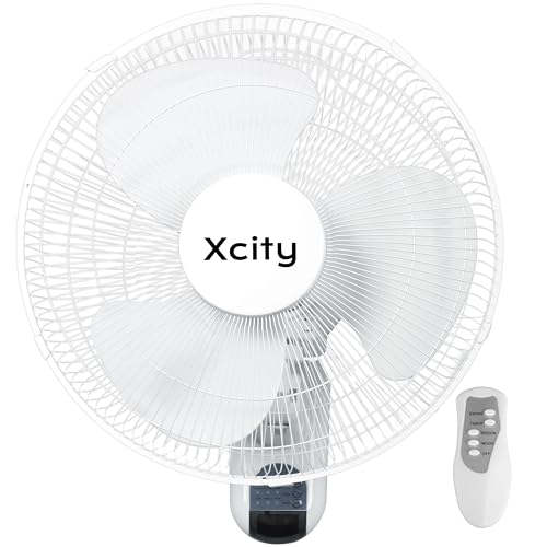 Xcity 16 Inch Wall Mounted Fan with Remote Control, 3 Speeds, 3 Modes, Timer, 90° Oscillating & 60° Adjustable Tilt, High Velocity, Quiet, Space Saving & Powerful Fan for Home, Bedroom, Office