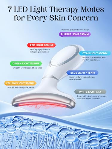 GIHWRRI Red Light Therapy for Face and Neck, 7-Color Face Massager Tool for Anti-Aging & Wrinkle Reduction, Rechargeable LED Phototherapy Device with Heat & Vibration, At-Home Skincare Gift for Women