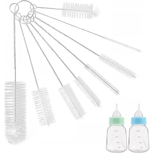 8-Piece Small Bottle Brush Set, White Nylon Cleaning Tool for Straws, Pipes, Kettle Spout, Teapot Nozzle and Tubes