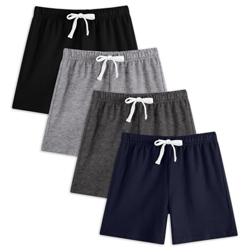 Boys Toddler French Terry Cotton Shorts with Drawstring - 4 Pack for Kids