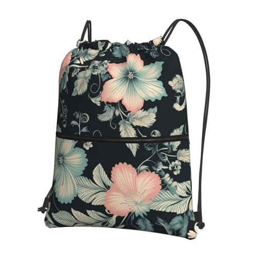 Drawstring Backpack Water Resistant String Bag Blue Flower Sports Sackpack Gym Sack for Men Women