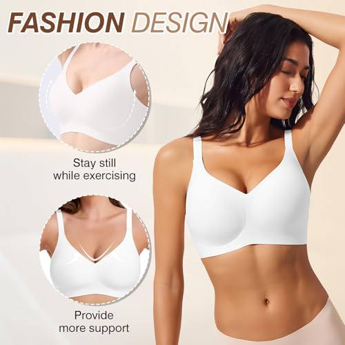 Image of Greoay Bras for Women Wireless Push Up Seamless Wire-Free Bras Full Support T-Shirt Bra V Neck Comfortable Adjustable Bra