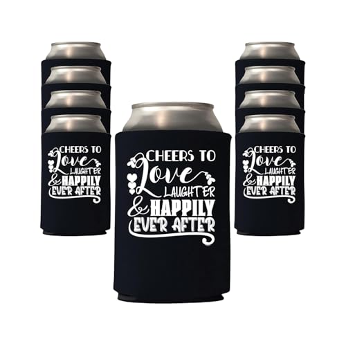 Veracco 12 Pack Cheers to Love Laughter and Happily Ever After Wedding Can Coolers for Bride and Groom Party Favors Bridal Shower Black