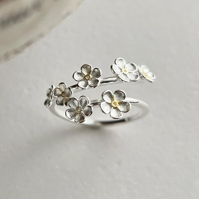 Kokoma Sterling Silver Plum Blossom Wrap Ring for Women Flower Statement Ring Adjustable Open Finger Band Promise Engagement Rings - Image 4