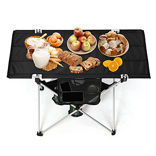 Vilobos Folding Camping Table, Ultralight Aluminum Camp Table With Cup Holders And Carry Bag, 25.2” Portable Picnic Table For Indoor, Outdoor, Hiking, Fishing, Black #TOP25