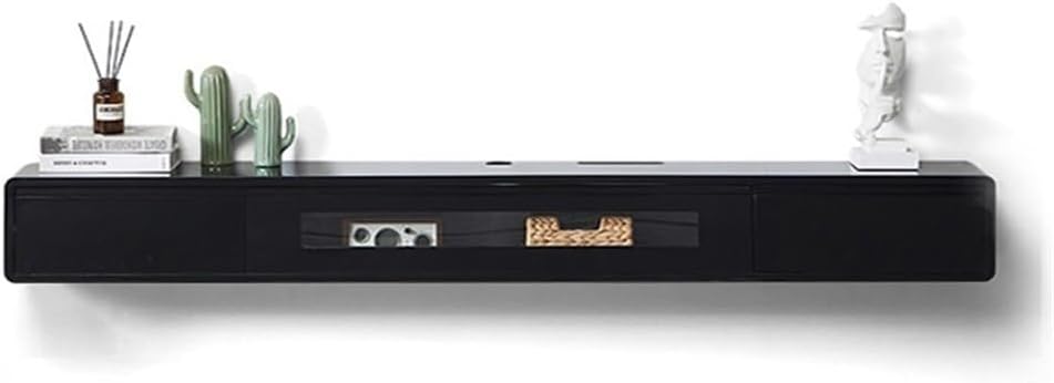 TV Cabinet Floating TV Stand for Under TVs, Wall Mounted TV Console, Modern Solid Wood Floating TV Units Entertainment Center with Storage Drawers Television StandBlack,160x24x20cm