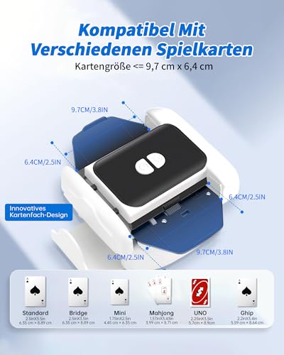 Kevsuvqin Geräuscharmer Kartenmischmaschine Elektrische, 3000mAh Kartenmischer, 2 Modi, Spielkartenablage, Mischmaschine Karten für 2 Decks, Karten Mischgerät für UNO, Poker, Texas Hold Em, Blackjack – Bild 7