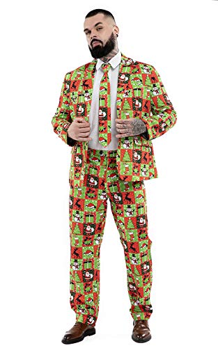 Men's Christmas Party Suit with Tie – Novelty Xmas Jacket & Trousers