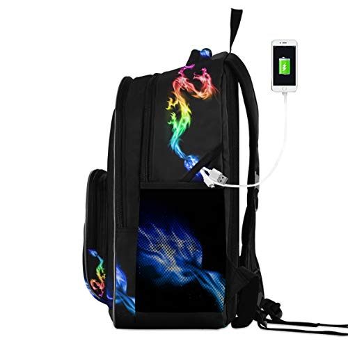 Kids Backpack Fire Rainbow Dragon Three Layer Arc Bookbag for Boys Girls Elementary School Casual Travel Bag Laptop Daypack2