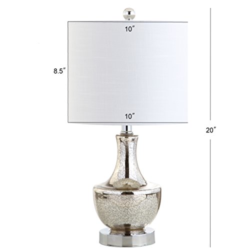 JONATHAN Y 20" Silver Glass Mini Table Lamp, Modern Bedside Lamp for Bedroom, White Linen Drum Shade, Teardrop Glass Base, LED Bulb Included, UL Listed (JYL1029B) by JONATHAN Y - Image 3