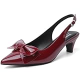 Susanny Burgundy Slingback Kitten Bow Heels for Women Dress Shoes Low Sexy Heel Closed Pointed Toe Elegant Wedding Pumps Party Evening Prom Dance Ankle Strappy Comfortable Shoes 6.5