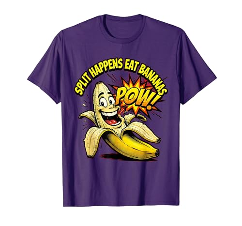 Split Happens Eat Bananas Funny Fruit Design T-Shirt, Men, Purple,