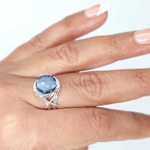 Jeweloporium Blue Iolite Quartz Silver Ring Size 5.5, 925 Sterling Silver Ring for Women, Round Gemstone Handmade Jewelry