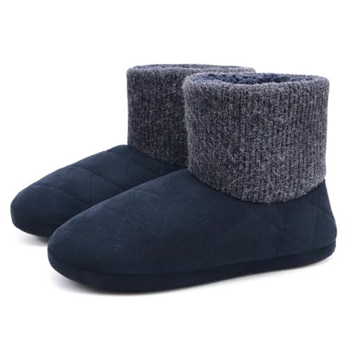 GPOS Knit Rock Wool Warm Men Indoor Pull on Cozy Memory Foam Slipper Boots Soft Rubber Sole