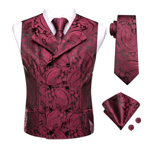 Men's Textured Formal Waistcoat Vest with Tie Hanky and Cufflinks Set for Business or Party