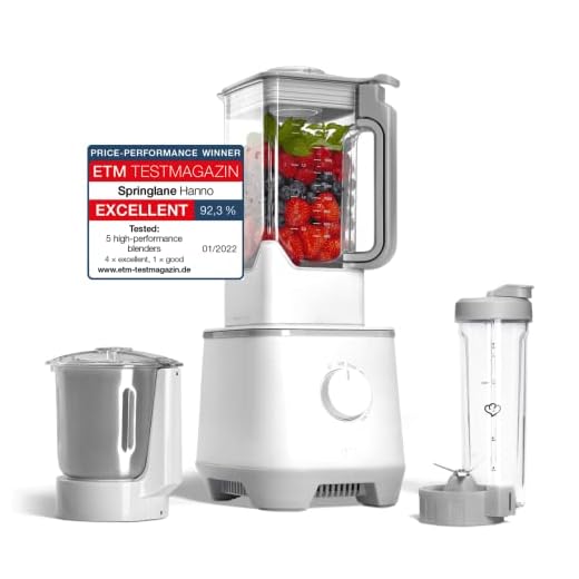 SPRINGLANE Hochleistungsmixer Hanno 2000 W, 32.000 U/min, 4 Programme, Selbstreinigungsfunktion, Standmixer mit 2,5 L Tritan-Behälter ohne BPA, inkl. Edelstahlmixbehälter & To-Go-Mixflasche