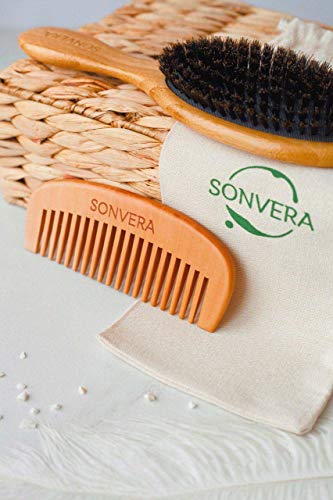 Boar Bristle Hair Brush - Bamboo Natural Soft Hair Brushes for Men Women Kids - Boars Pure Set with Wooden Straightening Comb Short Travel Bag Brush for Hair Styling Smoothing Hairbrush - Thumbnail 7