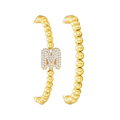 Mallevovo Initial M Stack Stretch Beaded Ankle Bracelet Jewelry for Women