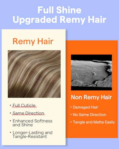 Image of Full Shine Human Hair Clip in Extensions Brown Balayage | Remy Hair Extensions, Balayage Brown to Blonde Ombre, Clip in Hair Extensions, for Thinning Hair, 16 Inch 7 Pcs 120g