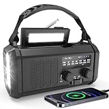 20000mAh Solar Radio, Tragbar Kurbelradio AM/FM Notfallradio mit 10000mAh Wiederaufladbar Powerbank, 3 Modi LED Taschenlampe, SOS Alarm,USB-C Handyladung für Camping Ourdoor,Notfälle&Blackout,Schwarz
