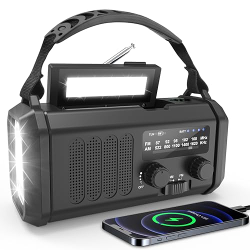 20000mAh Solar Radio, Tragbar Kurbelradio AM/FM Notfallradio mit 10000mAh Wiederaufladbar Powerbank, 3 Modi LED Taschenlampe, SOS Alarm,USB-C Handyladung für Camping Ourdoor,Notfälle&Blackout,Schwarz