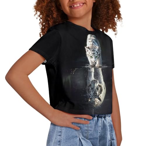 Image of Girls Summer Crop Top Outfits Short Sleeve T Shirts Kids Cute Clothes Tees Blouse