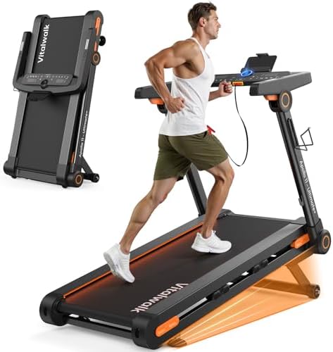 Foldable Walking Pad Treadmill with Incline 20%/25% Auto, 49"x18" | Commercial 10MPH, 3.5HP Brushless, Auto Folding Treadmills for Home Small Space, No Installation, 350LBS, APP