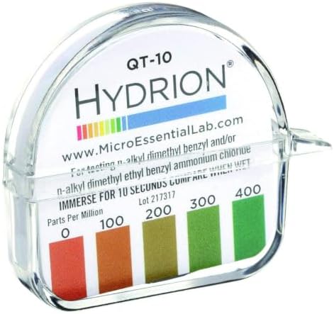 Micro Essential Laboratory QT-10 HYDRION Quat 2-Chain Sanitizer Test Paper Roll, 0-400 ppm - Case of 10 Rolls