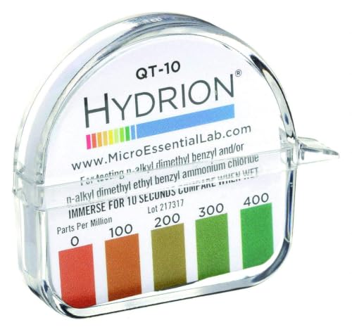 Micro Essential Laboratory QT-10 HYDRION Quat 2-Chain Sanitizer Test Paper Roll, 0-400 ppm - Case of 10 Rolls
