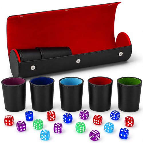 Leather Dice Cup Set, 5 Black Dice Cups,