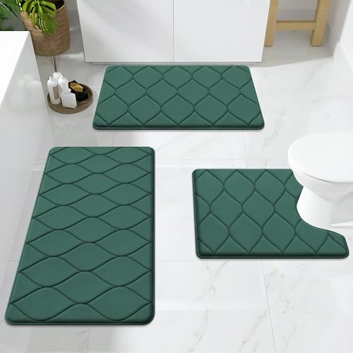 Image of Smiry Memory Foam Bath Mat 30x20, Ultra Soft Absorbent Bathroom Rugs | Hunter Green, Plush Quick Dry and Machine Washable Cushion Bath Mats for Bathroom, Shower, Tub & Home Decor