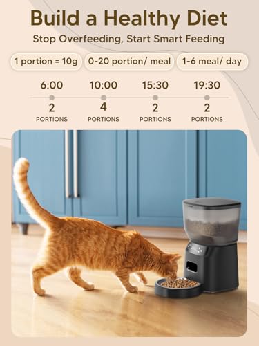 Automatic Cat Feeder and Water Fountain, 4L/16 Cups Timed Cat Dry Food Dispenser, 10s Meal Call, 20 Portions 6 Meals Per Day, 2L Cats Fountains for Drinking with Filter, Pet Feeder for Dog Black - Image 5
