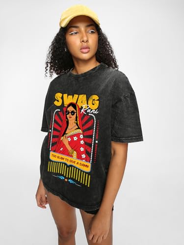 Image of Bewakoof Women's Cotton Oversized Fit Half Sleeve Round Neck T-Shirt | Casual wear | Streetwear | Oversized Tshirt for Woman Cotton| Baggy