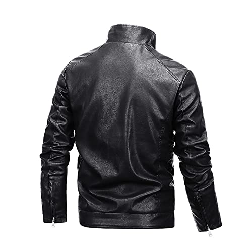 Mens Jacket Fleece-Lined Leather Lapel Fall Winter Windbreaker Warm Coat - image 5