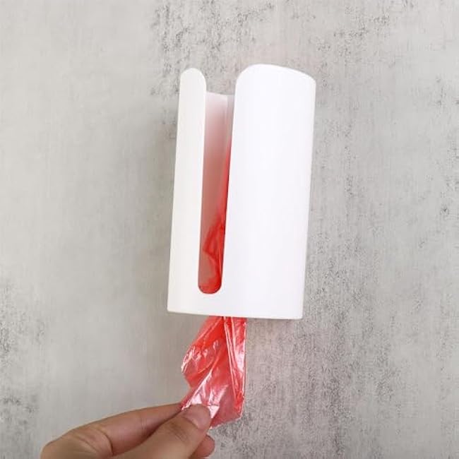 Pokinge 2 Pcs Trash Bag Holder, Plastic Garbage Bag Dispenser Punch Free Hanging Storage Organizer Wall Mounted Container for Kitchen Bathroom(Pink&White)