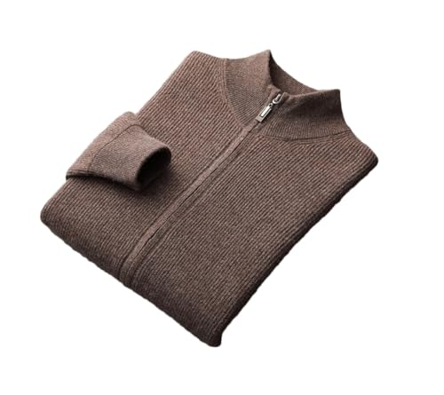 Men's 100 Percent Cashmere Zipper Cardigan Sweater Casual Stand Collar Knitted Cardigan