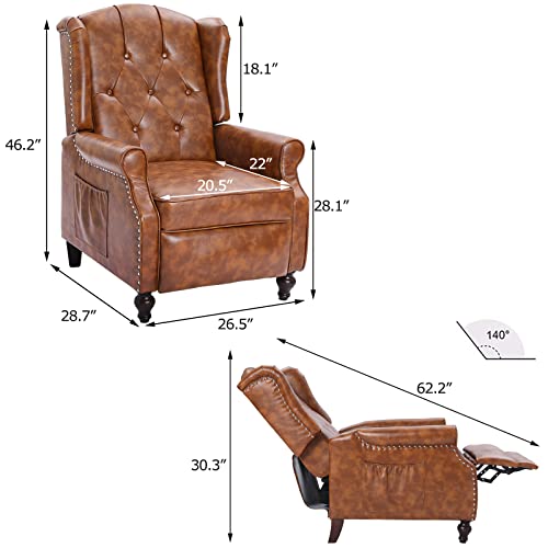 Baijiawei B Recliner Wingback Chair - Tufted Arm Chair Recliner - Massage Recliner Chair With Heat - Fabric Push Back Recliner With Remote Control, Heating Function, Adjustable Backrest (Pu Brown) #TOP1